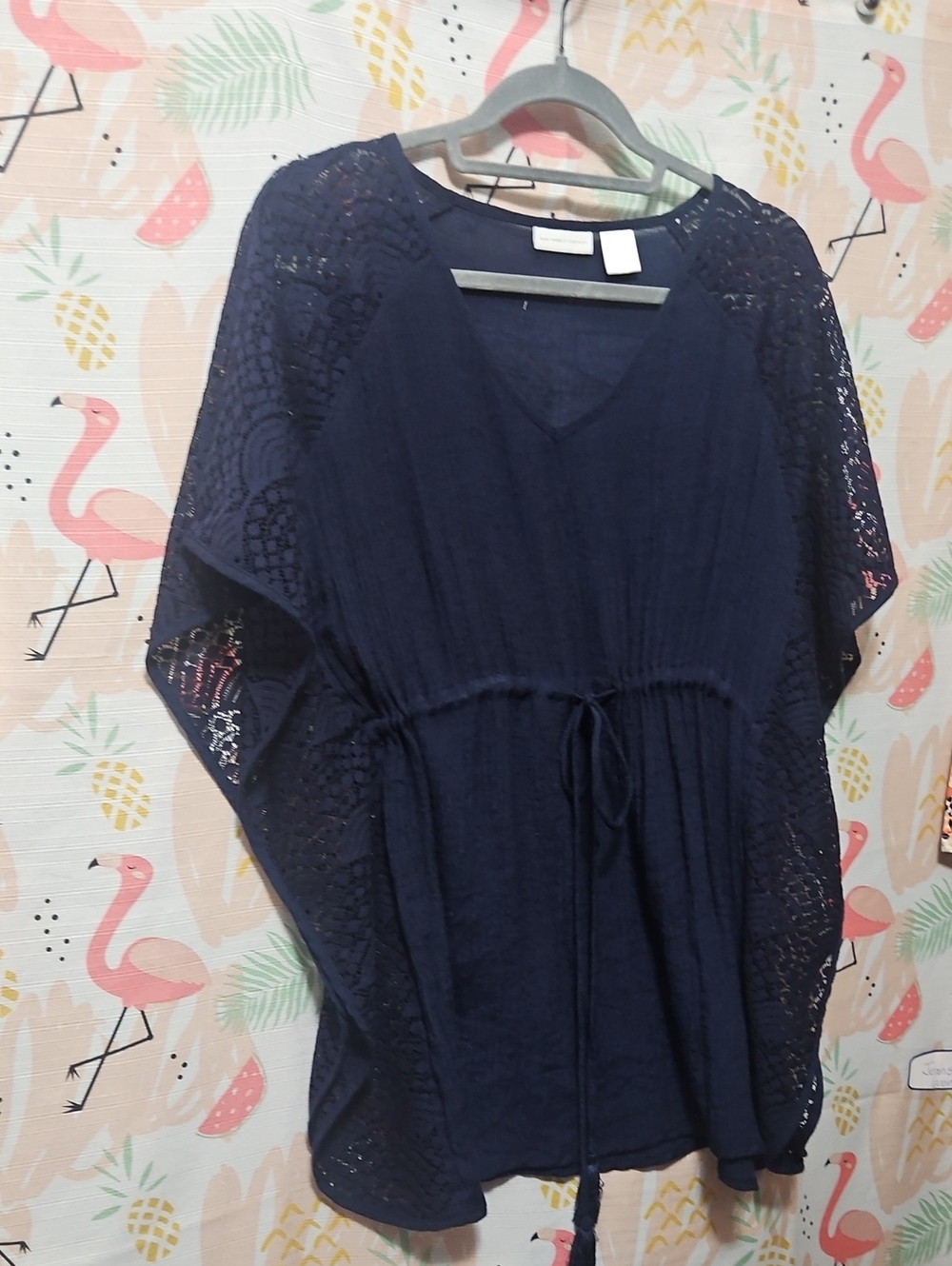 Ny & Company  Beach Cover Crichted Sleeves Navy Blue S/M